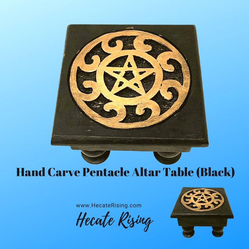 Hand Carved Pentacle Altar Table Black image 3