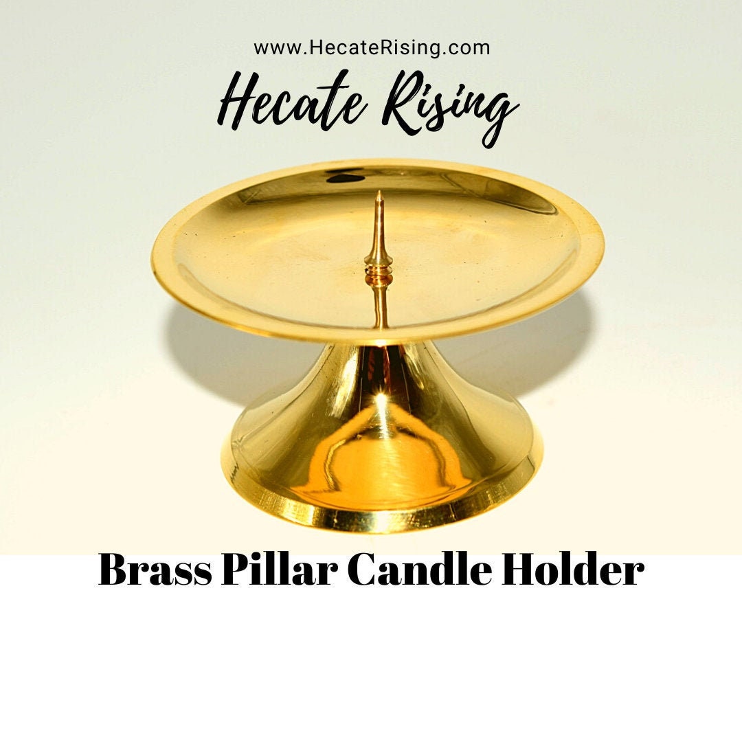 Brass Pillar Candle Holder With Spike on Base Etsy