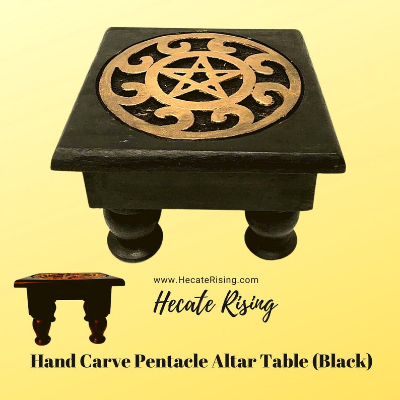 Hand Carved Pentacle Altar Table Black image 2