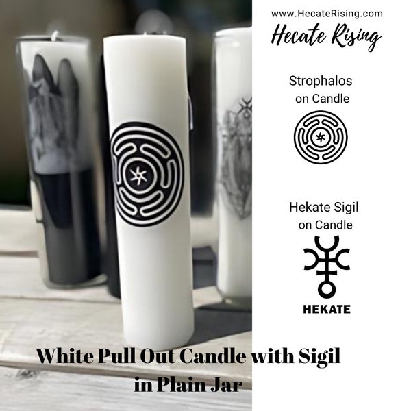 Hand Made WHITE 7 Day Pull Out Candles with Hecate Sigil and PLAIN Jar-HANDMADE Candle with Sigil  -Hecate 7 Day Pull Out Candle Collection