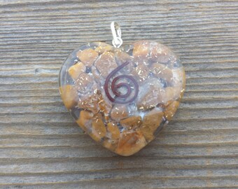 ORGONE YELLOW JASPER Gemstone Heart Shaped Pendant Orgone (One)