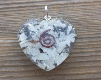 ORGONE RAINBOW MOONSTONE Gemstone Heart Shaped Pendant Orgone (One)