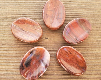 RED PETRIFIED WOOD Worry Stone Natural Stone Hand Carved Gemstone Worry Stone