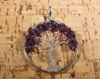 GARNET Tree Of Life Wire Wrapped Pendant Stone Natural Gemstone