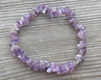 AMETHYST Natural Stone Gemstone Stretchy Chip Bracelet