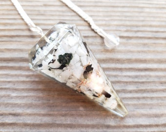 ORGONE RAINBOW MOONSTONE Gemstone Faceted Orgone Pendulum