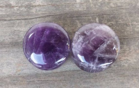 Pair of Amethyst Organic Double Flared Polished Stone Ear Plugs Gauges 8-35mm US Pair of Amethyst Organic Double Flared Polished Stone Ear Plugs Gauges 8-35mm US