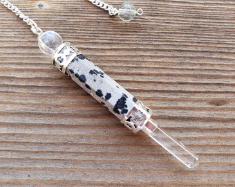 Natural DALMATIAN JASPER Gemstone 3 Stone Wand Pendulum (One)