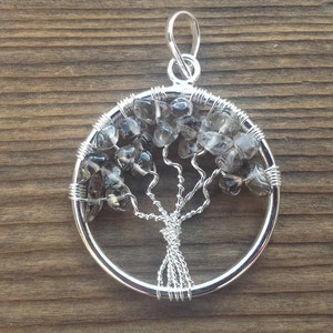 SMOKEY QUARTZ Tree Of Life Wire Wrapped Pendant Stone Natural Gemstone