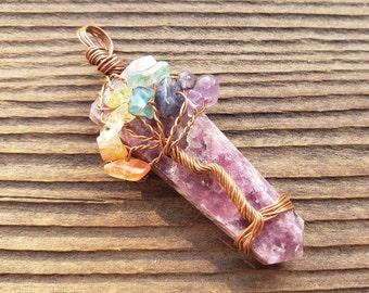 LEPIDOLITE COPPER Flat Point Tree Of Life Pendant Gemstone