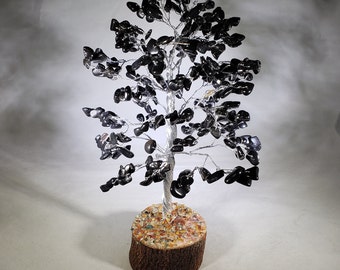 Natural BLACK AGATE STEP Style Gemstone Chip Tree With 300 Stones Crystal Tree Of Life