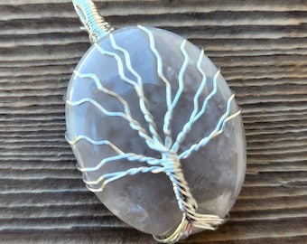 SMOKEY QUARTZ OVAL Tree Of Life Wire Wrapped Pendant Gemstone