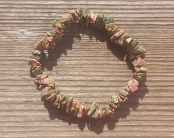 UNAKITE Natural Stone Gemstone Stretchy Chip Bracelet