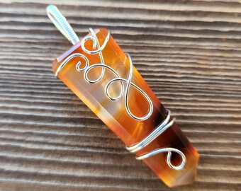 CARNELIAN FLAT PENCIL Fancy Wire Wrapped Pendant Gemstone