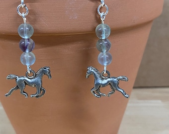 HORSE EARRINGS with  Gemstone Fluorite Handmade Gemstone  Earrings