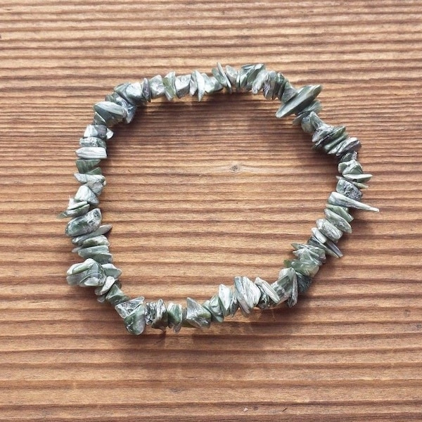 Natural SERAPHINITE Stone Gemstone Stretchy Chip Bracelet