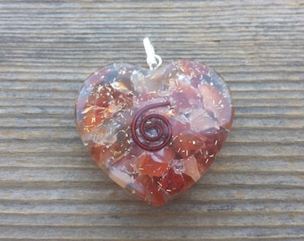 ORGONE CARNELIAN Gemstone Heart Shaped Pendant Orgone (One)