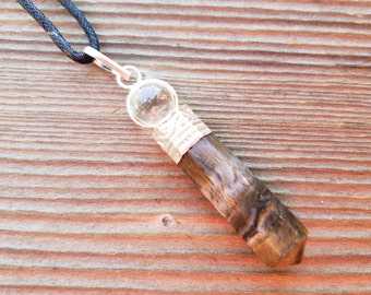 TIGER EYE 2 Stone Crystal Point Pendant With Quartz Sphere and Cord Stone Natural Gemstone