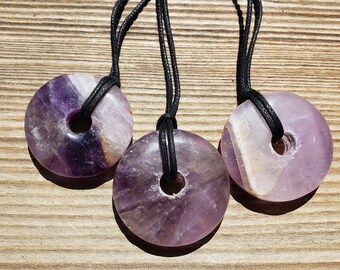 AMETHYST Doughnut Pendant With Cord Stone Natural Gemstone