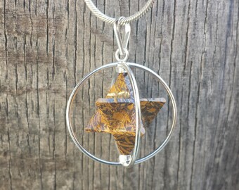 Natural CALLIGRAPHY STONE  Merkaba Pendant Gemstone Merkaba Spinning Star Pendant