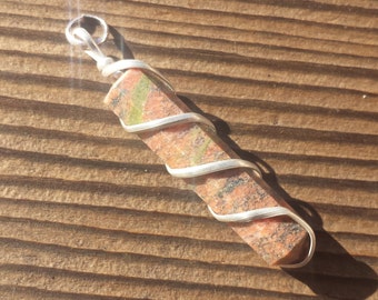 UNAKITE Spiral Wire Wrapped Pencil Point Pendant Gemstone