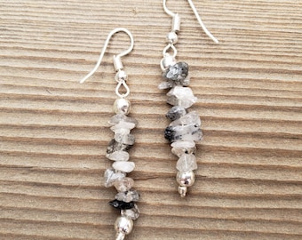 Natural TOURMALATED QUARTZ Handmade Gemstone Chip EARRINGS