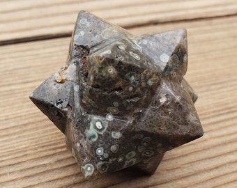 LARGE 12 Point GEMSTONE MERKABA Star Natural Rainforest Rhyolite  (One)