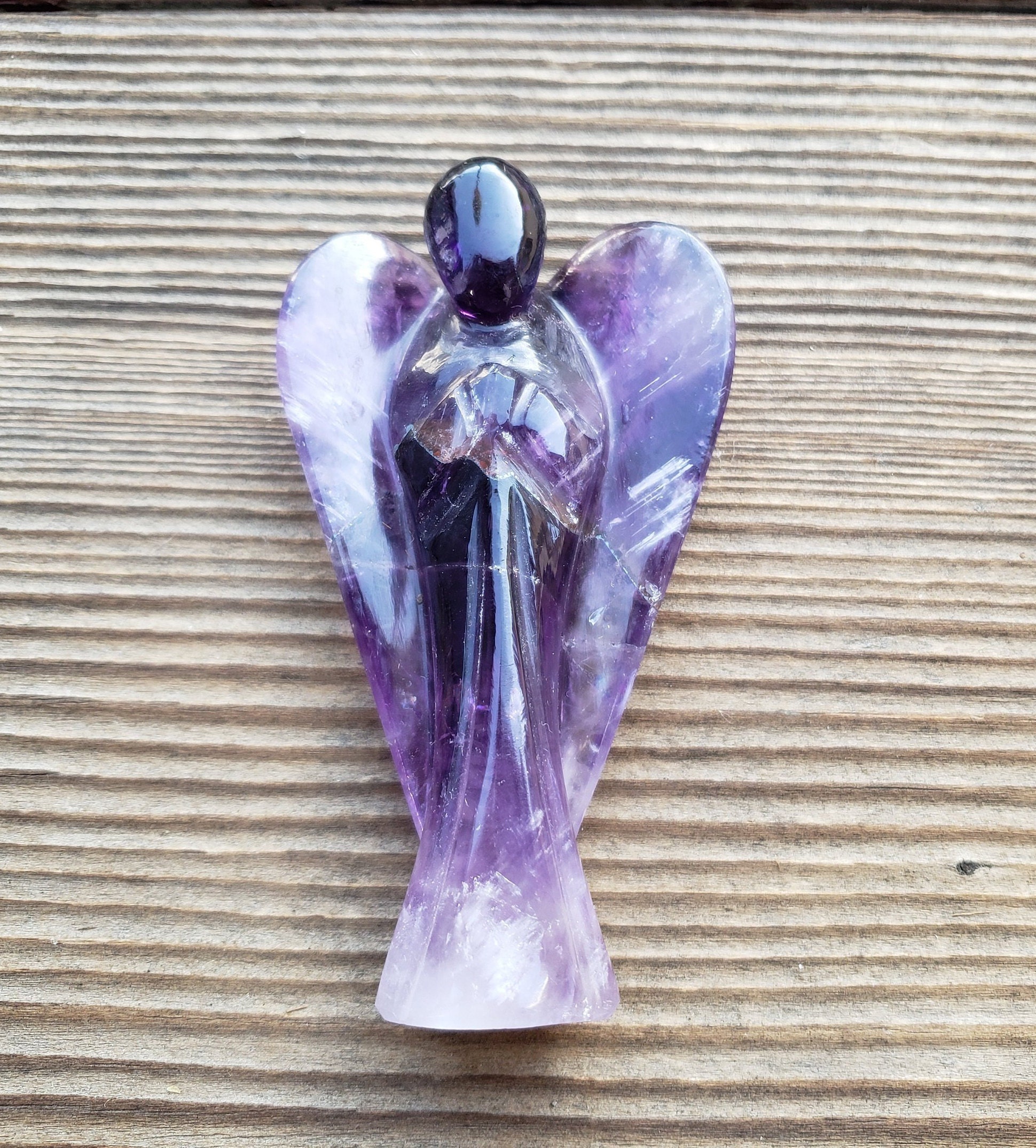 3 AMETHYST ANGEL Natural Handcarved Stone Gemstone