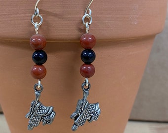 WESTERN SADDLE EARRINGS with  Gemstone Onyx Red Jasper Handmade Gemstone  Earrings