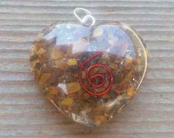ORGONE TIGER EYE Gemstone Heart Shaped Pendant Orgone (One)