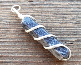 BLUE AVENTURINE Spiral Wire Wrapped Pencil Point Pendant Gemstone