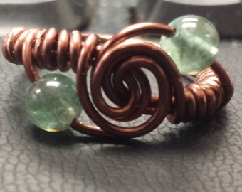 WIRE WRAPPED RING Blue Apatite in Antiqued Copper Handmade Spiral Ring