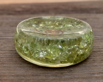 ORGONE PERIDOT Gemsone Sphere Stand And Worry Stone
