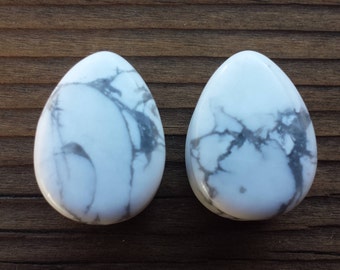 Pair of Real HOWLITE DROP Plugs Gauges Body Jewelry Double Flared - Pick Size