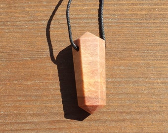 PEACH MOONSTONE Crystal Point Pendant With Adjustable Cord Stone Natural Gemstone