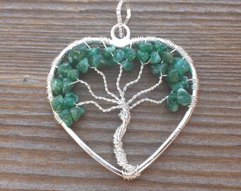 Heart Style JADE Tree Of Life Wire Wrapped Pendant Stone Natural Gemstone