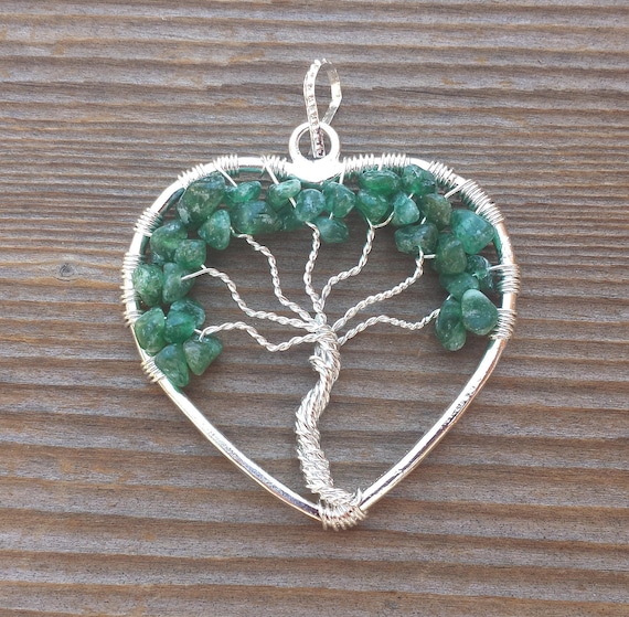 HEART STYLE JADE TREE OF LIFE WIRE WRAPPED PENDANT STONE GEMSTONE