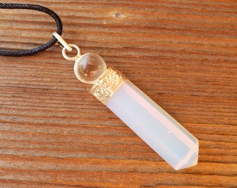 OPALITE 2 Stone Crystal Point Pendant With Quartz Sphere and Cord Stone Natural Gemstone