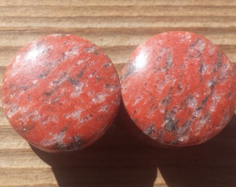 RARE! Pair of Real RED SESAME Jasper Plugs Gauges Body Jewelry Double Flared - Pick Size