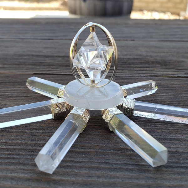 FULL CLEAR QUARTZ Spinning Merkaba Energy Generator Natural Gemstone