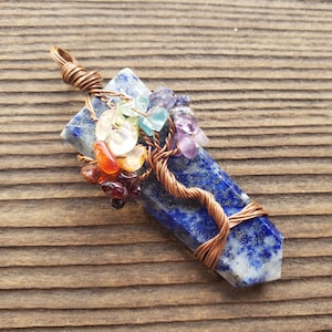LAPIS LAZULI COPPER Flat Point Tree Of Life Pendant Gemstone