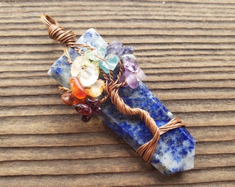LAPIS LAZULI COPPER Flat Point Tree Of Life Pendant Gemstone