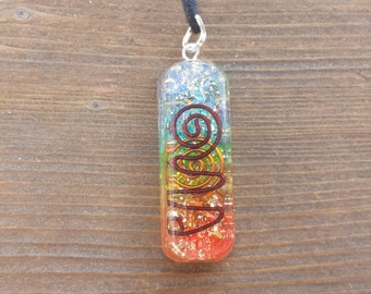 ORGONE 7 CHAKRA Layered Gemstone Rectangle Pendant Orgone (One)
