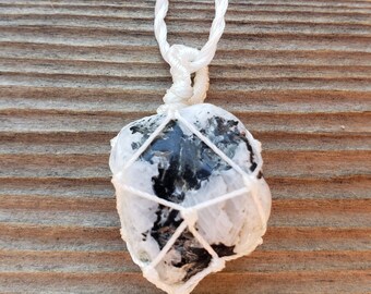 RAINBOW MOONSTONE Netted (Macrame) Tumbled Stone Necklace Pendant Stone Natural Gemstone