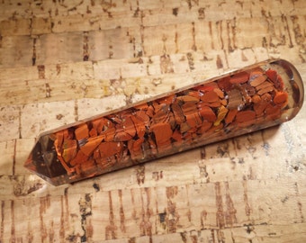 ORGONE RED JASPER Faceted Gemstone Massage Wand Stone Crystal Wand