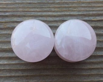 Pair of Real ROSE QUARTZ Plugs Gauges Body Jewelry Double Flared - Pick Size