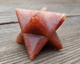 Large (50mm) RED AVENTURINE Natural Gemstone Merkaba Star (One)