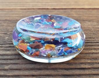 ORGONE 7 CHAKRA MIXED Gemstone Sphere Stand And Worry Stone