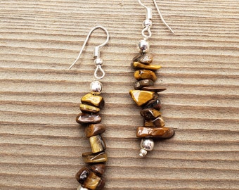 Natural TIGER EYE Handmade Gemstone Chip EARRINGS