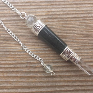NATURAL BLACK TOURMALINE Stone Pendulum Healing Wand